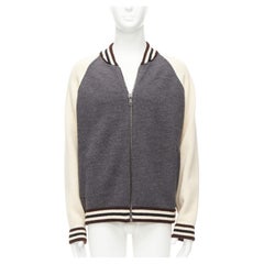 PRADA 2014 100% wool knit cream grey raglan varsity bomber jacket IT50 L