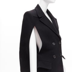 PRADA 2014 black virgin wool double breasted poncho cape coat IT38 XS