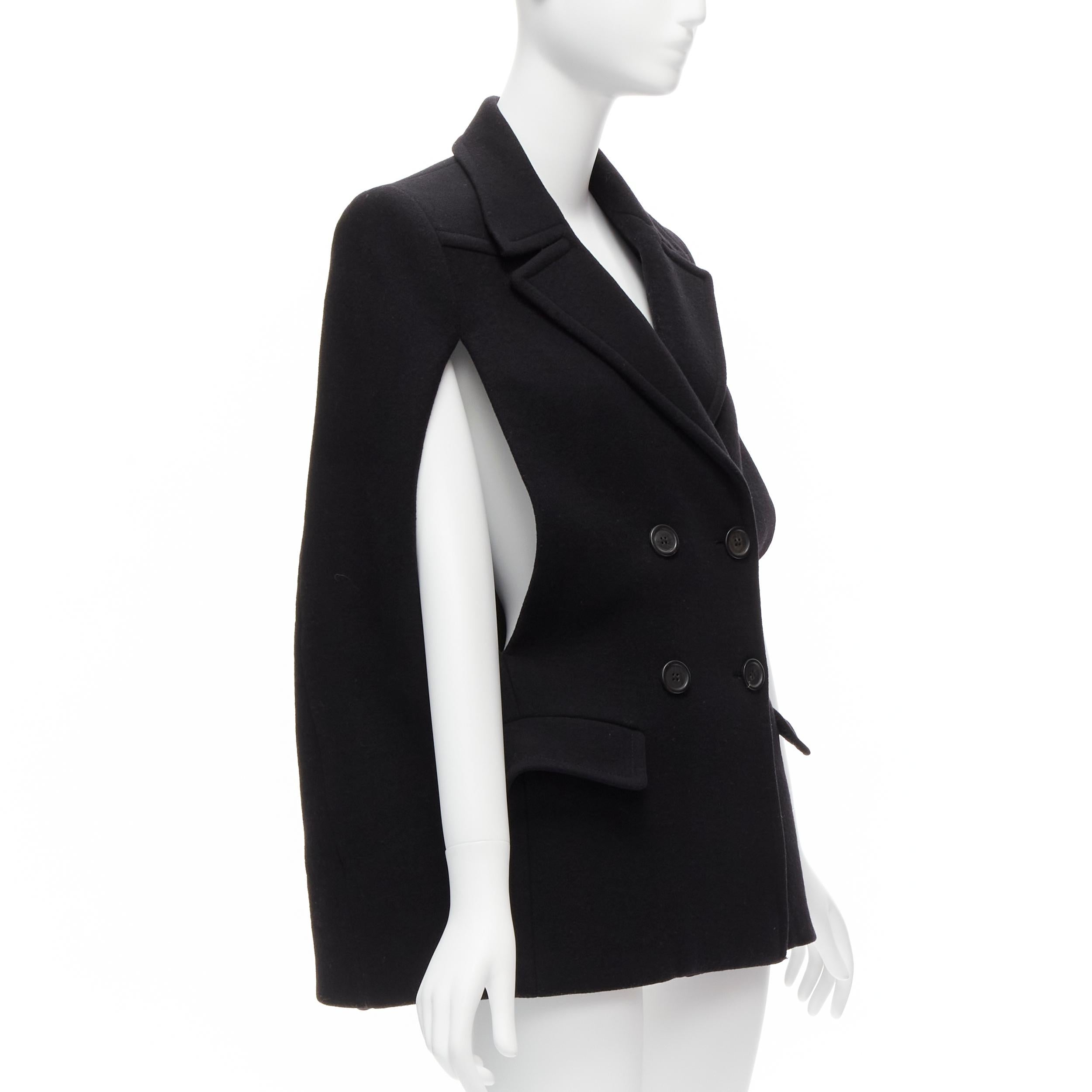 PRADA 2014 black virgin wool double breasted poncho cape coat IT38 XS In Excellent Condition For Sale In Hong Kong, NT