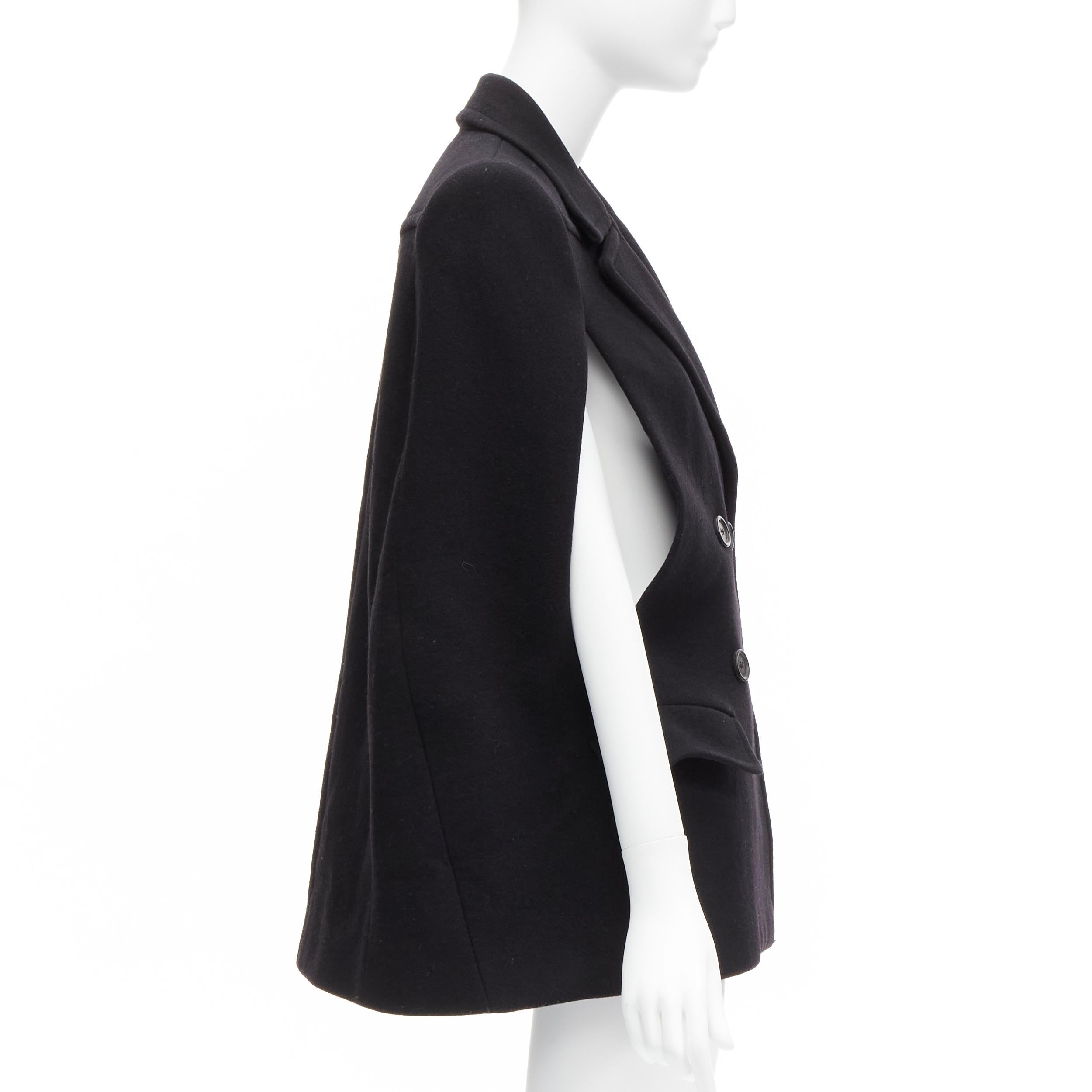Women's PRADA 2014 black virgin wool double breasted poncho cape coat IT38 XS