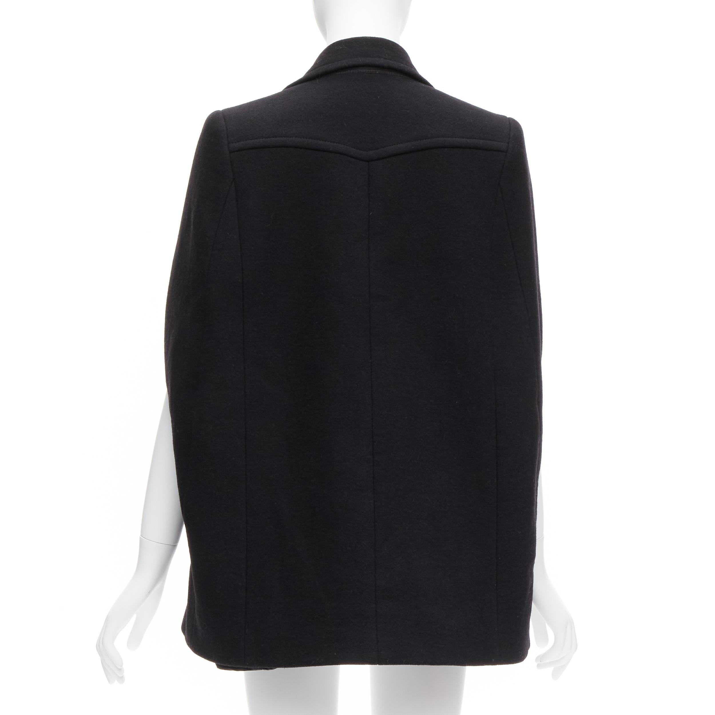 PRADA - Manteau poncho à double boutonnage en laine vierge noire, taille IT 38 XS, 2014 en vente 1