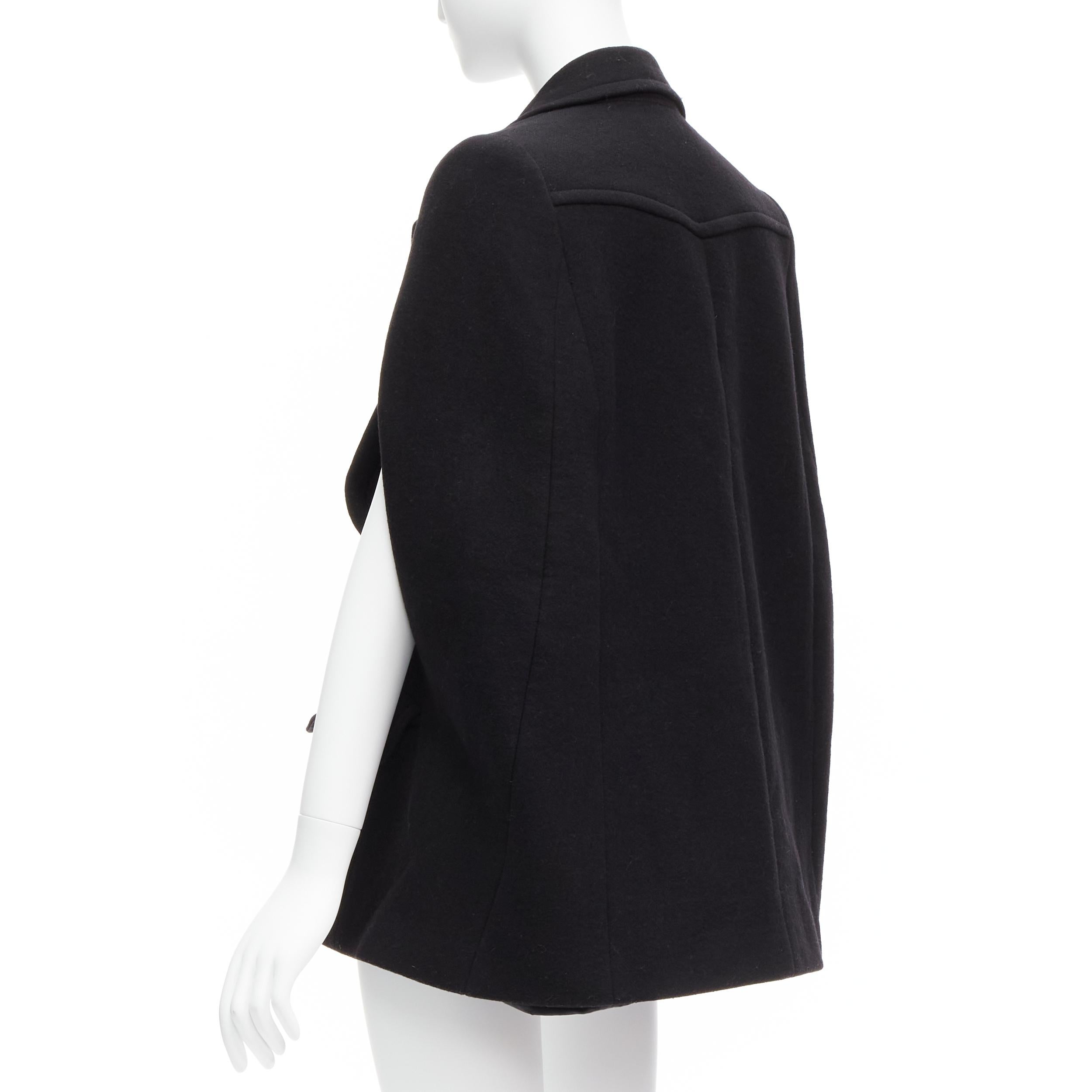 PRADA 2014 black virgin wool double breasted poncho cape coat IT38 XS For Sale 2