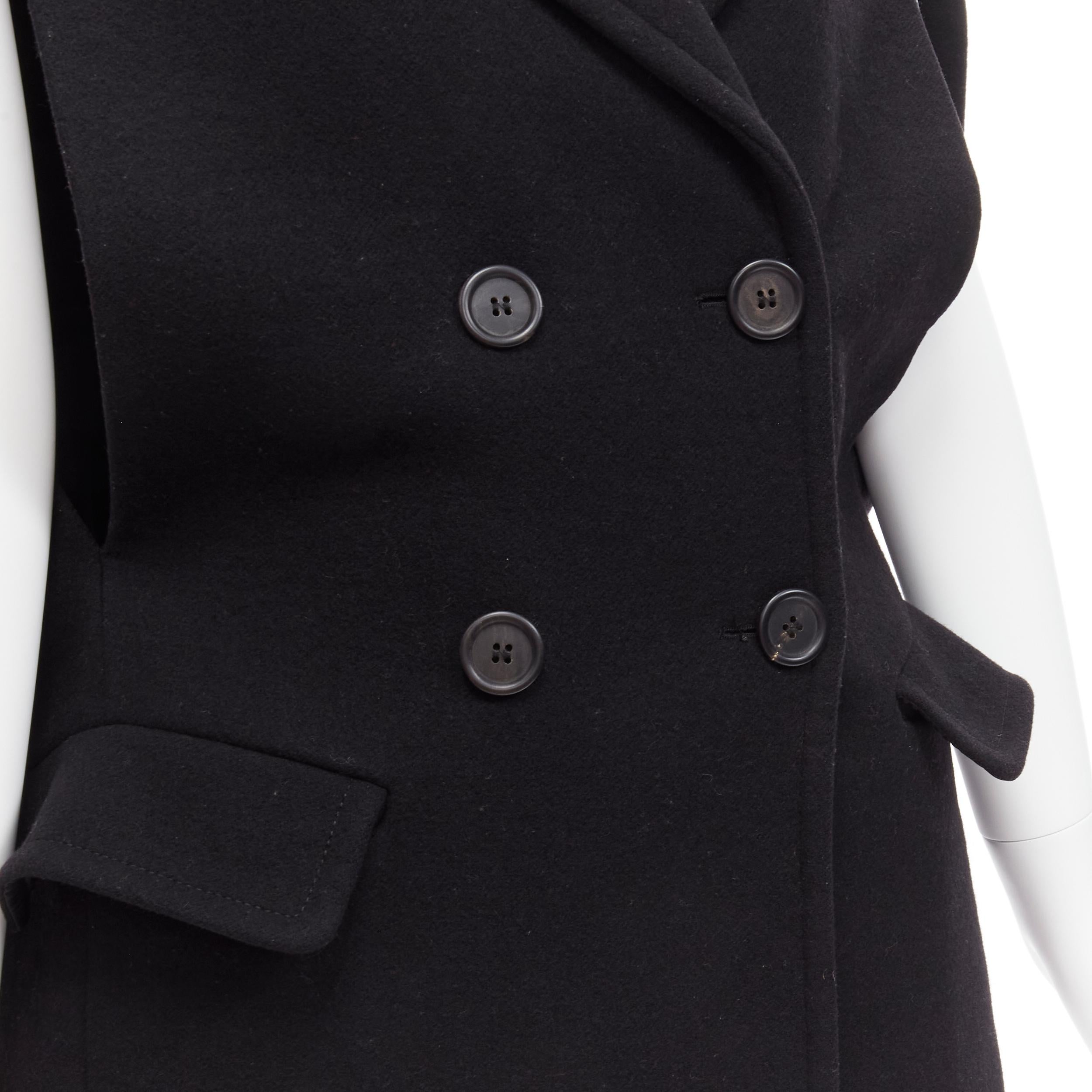 PRADA - Manteau poncho à double boutonnage en laine vierge noire, taille IT 38 XS, 2014 en vente 3