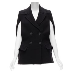 PRADA 2014 black virgin wool double breasted poncho cape coat IT38 XS