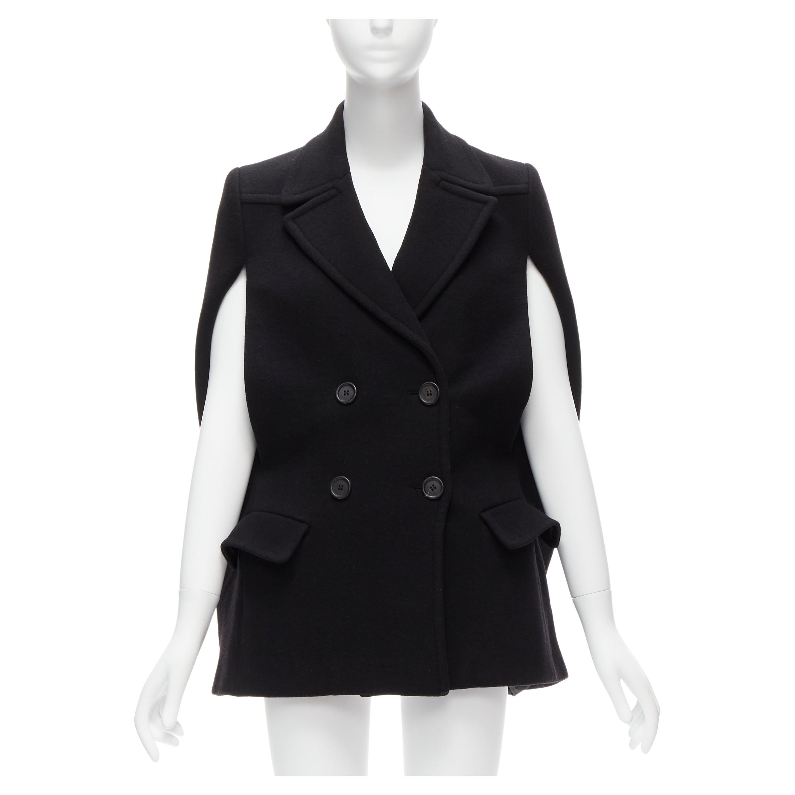 PRADA 2014 black virgin wool double breasted poncho cape coat IT38 XS For Sale