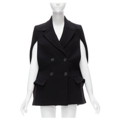 PRADA 2014 cappotto a mantella doppiopetto in lana vergine nera IT38 XS