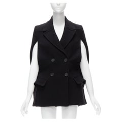 Used PRADA 2014 black virgin wool double breasted poncho cape coat IT38 XS