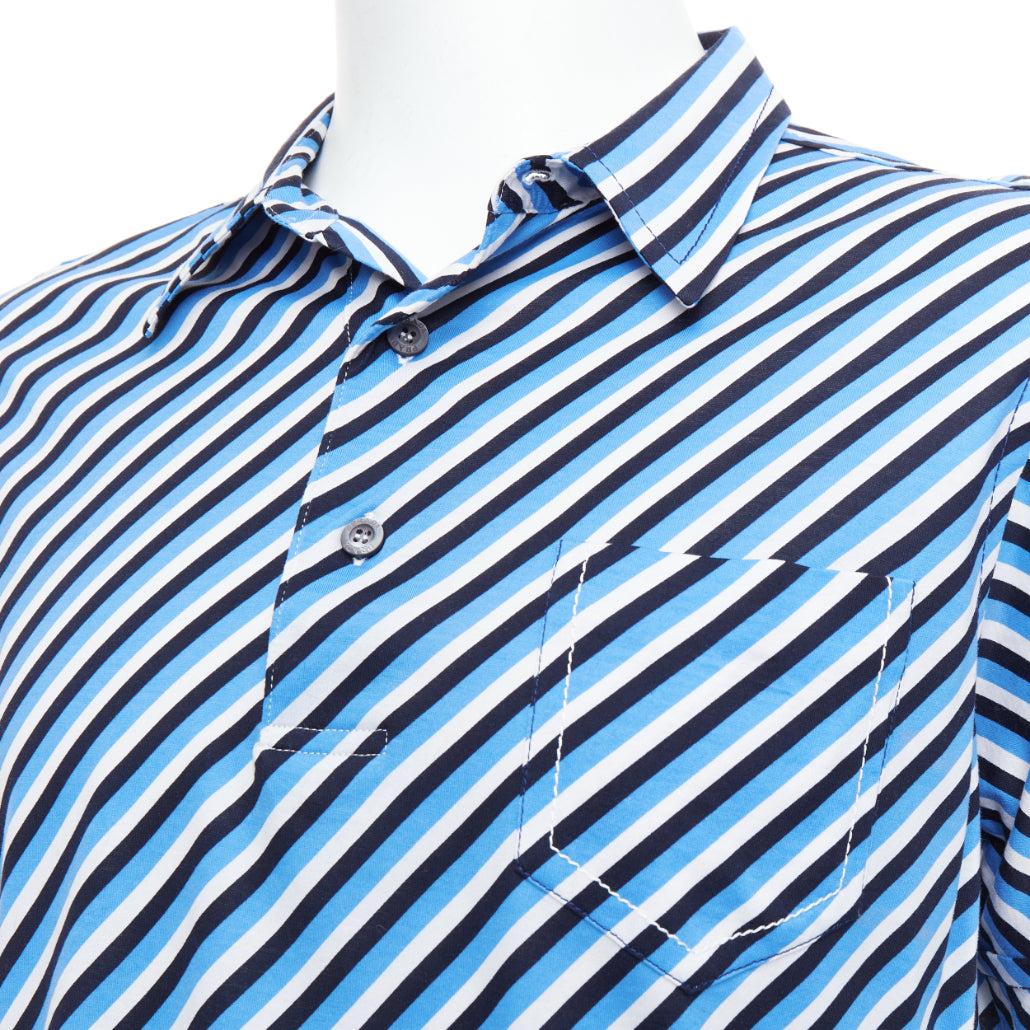PRADA 2014 blue white black cotton diagonal striped polo shirt L
Reference: MECG/A00070
Brand: Prada
Designer: Miuccia Prada
Collection: 2014
Material: Cotton
Color: Blue, White
Pattern: Striped
Closure: Button
Made in: