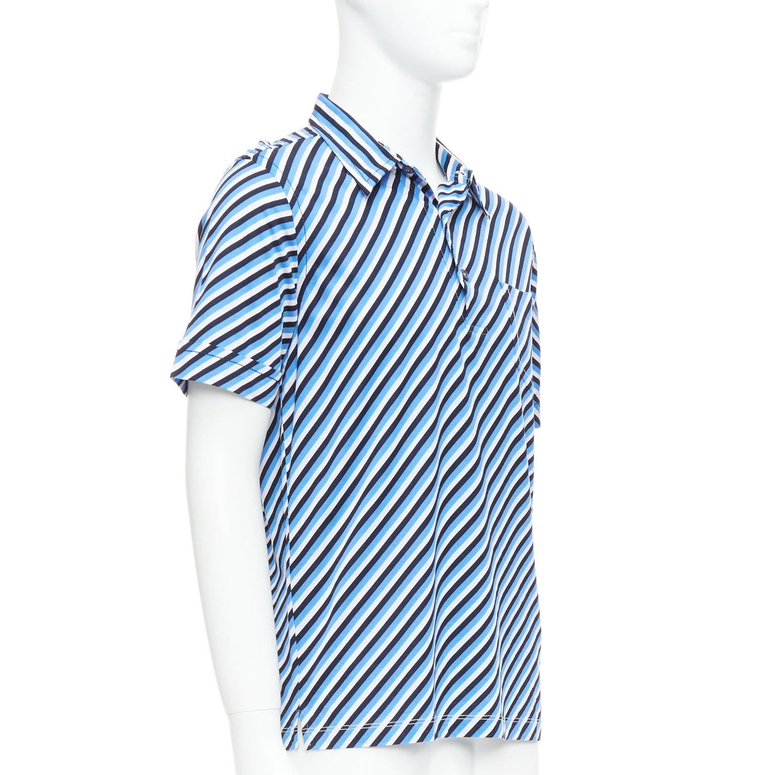 Blue PRADA 2014 blue white black cotton diagonal striped polo shirt L
