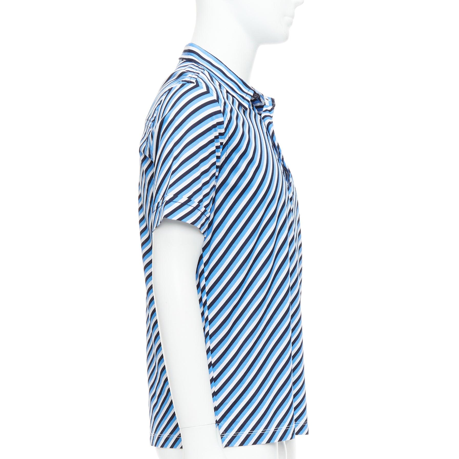 PRADA 2014 blue white black cotton diagonal striped polo shirt L In Excellent Condition In Hong Kong, NT