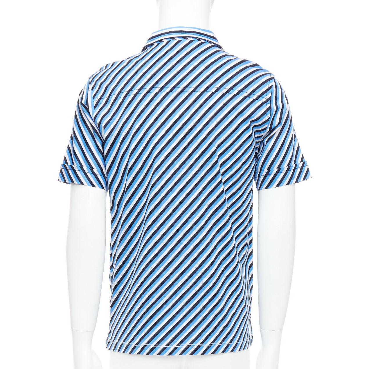 Men's PRADA 2014 blue white black cotton diagonal striped polo shirt L