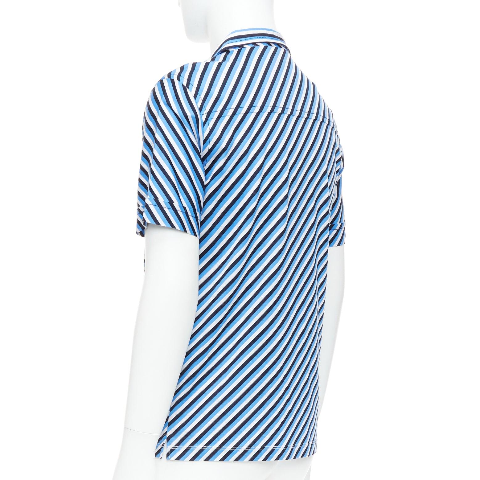 PRADA 2014 blue white black cotton diagonal striped polo shirt L 1