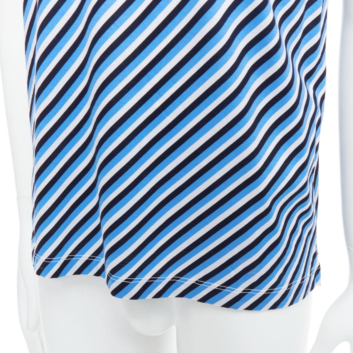 PRADA 2014 blue white black cotton diagonal striped polo shirt L 2