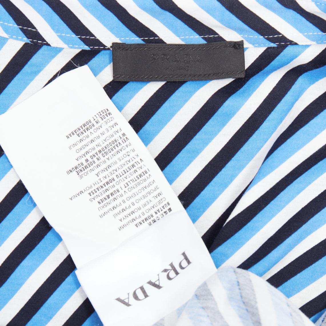 PRADA 2014 blue white black cotton diagonal striped polo shirt L 3