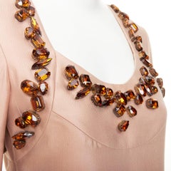 PRADA 2014 jewel embellished brown blush wool silk gown IT38 XS