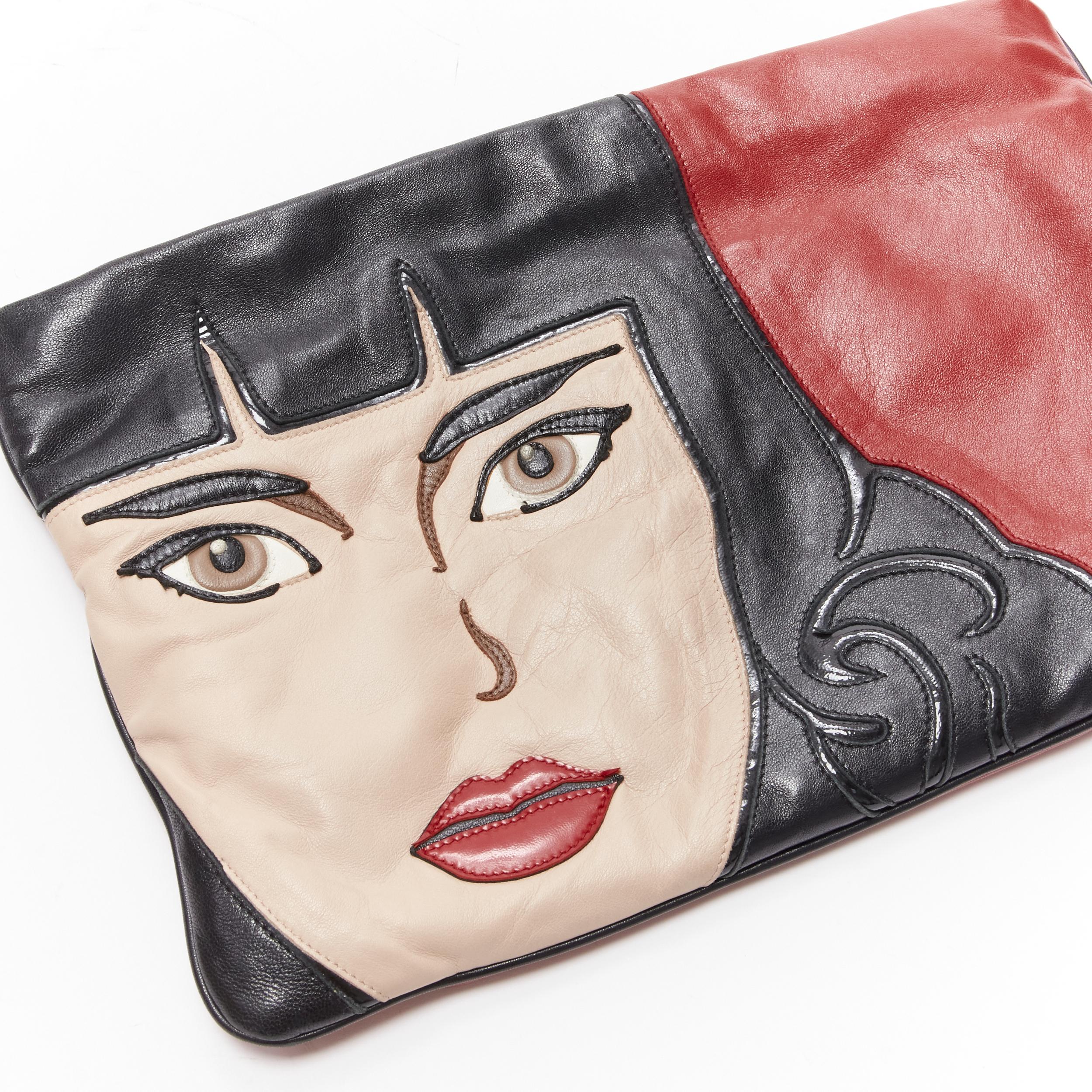 PRADA 2014 Limited Edition pop girl face black red leather oversized clutch bag 1