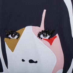 PRADA 2014 red yellow blue rainbow beaded eyelashes face cotton tshirt S