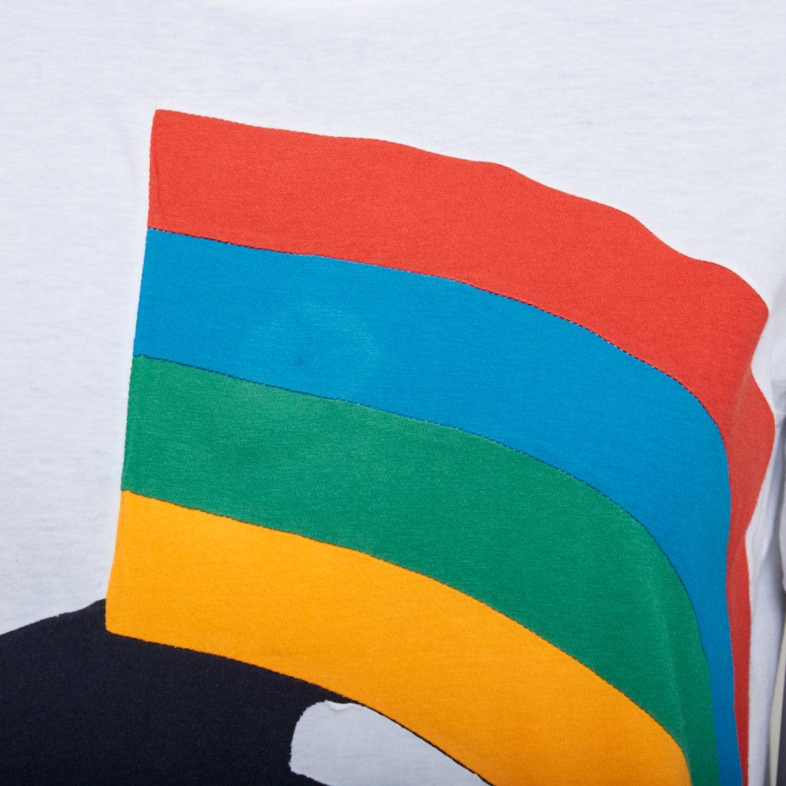 PRADA 2014 rojo amarillo azul arco iris pestañas cara camiseta algodón S en venta 2