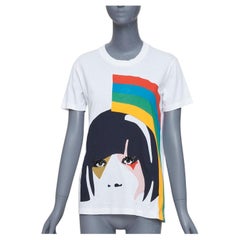 PRADA 2014 rouge jaune bleu arc-en-ciel perles cils visage coton tshirt S