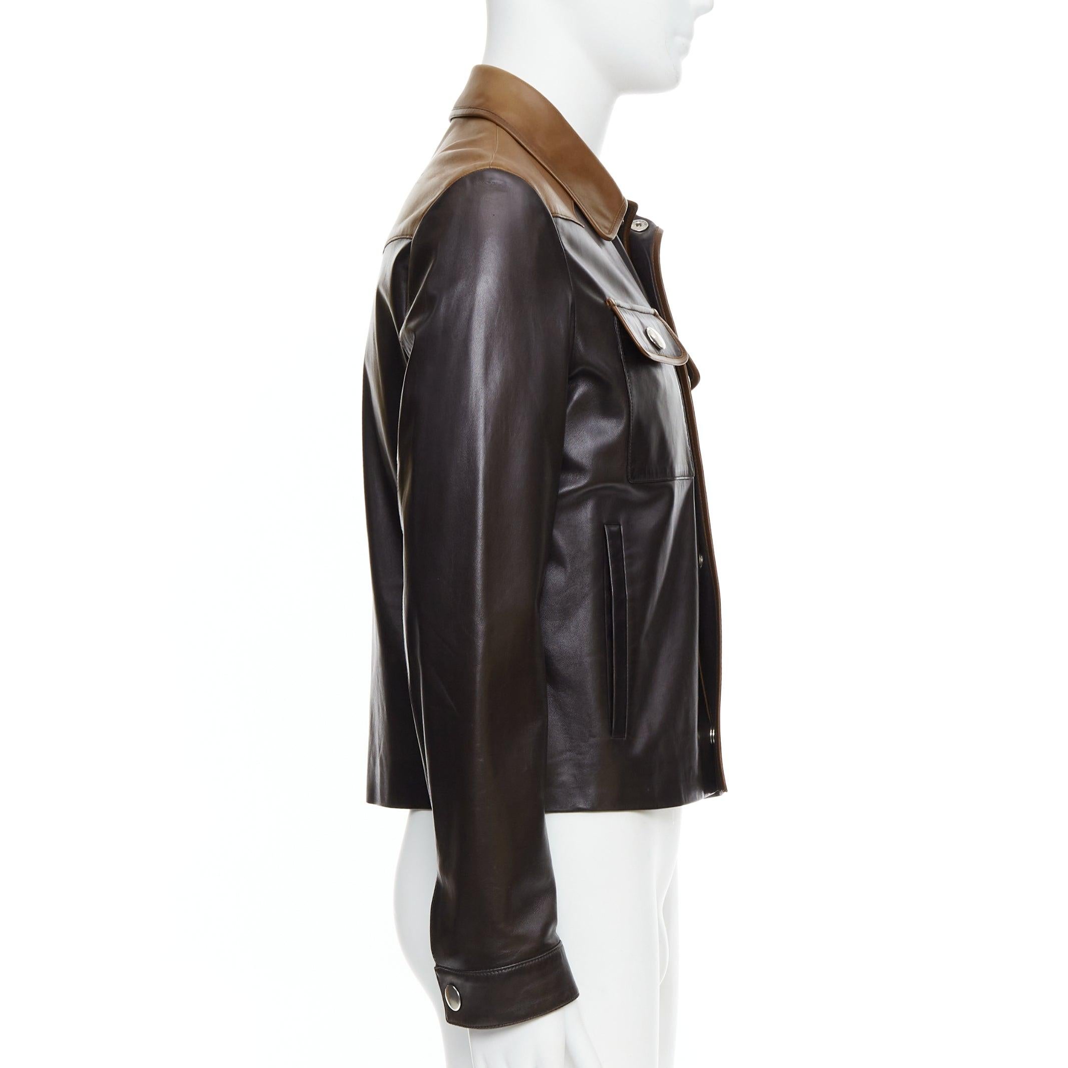 PRADA 2014 Runway brown tan bicolor lambskin leather pocket cropped jacket IT48 1