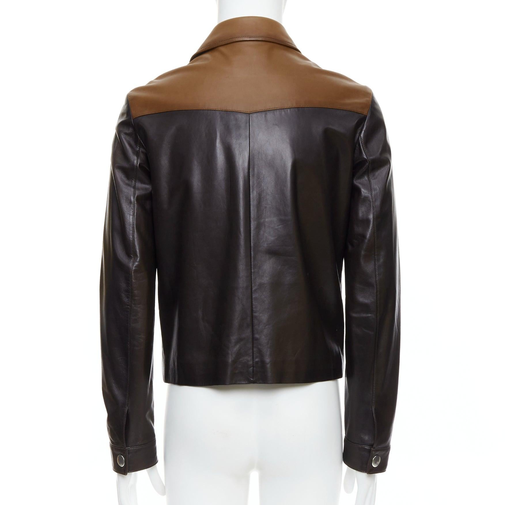 PRADA 2014 Runway brown tan bicolor lambskin leather pocket cropped jacket IT48 2
