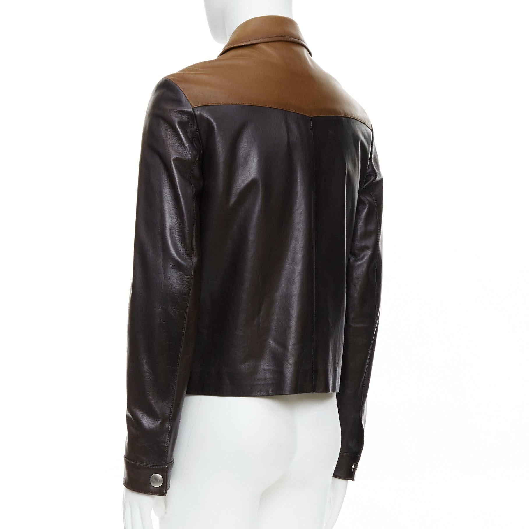 PRADA 2014 Runway brown tan bicolor lambskin leather pocket cropped jacket IT48 3