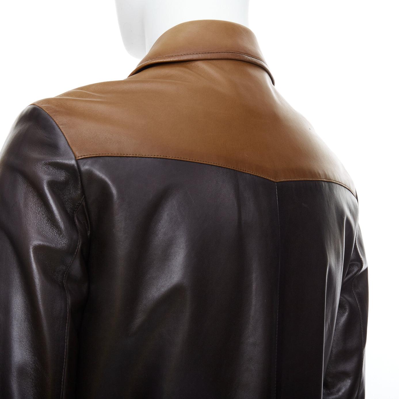 PRADA 2014 Runway brown tan bicolor lambskin leather pocket cropped jacket IT48 4
