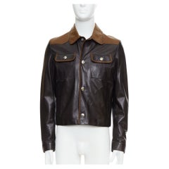 PRADA 2014 Runway marron tan bicolore agneau cuir poche veste cropped IT48.