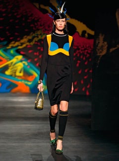 Prada 2014 SS Runway Black Knit Dress with Trompe L'oeil Bra Detail