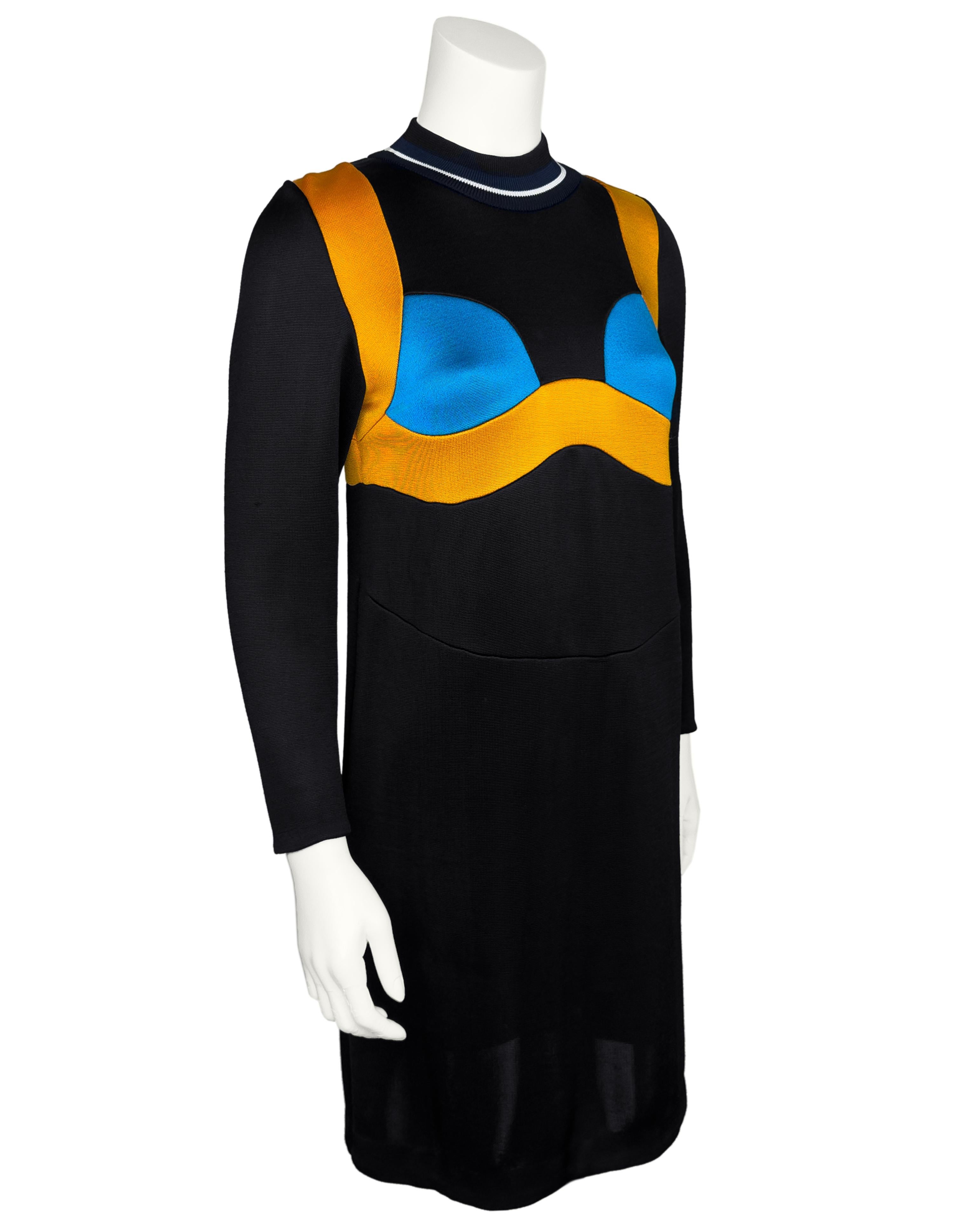 Prada 2014 SS Runway Black Knit Dress with Trompe L'oeil Bra Detail In Excellent Condition For Sale In Toronto, Ontario