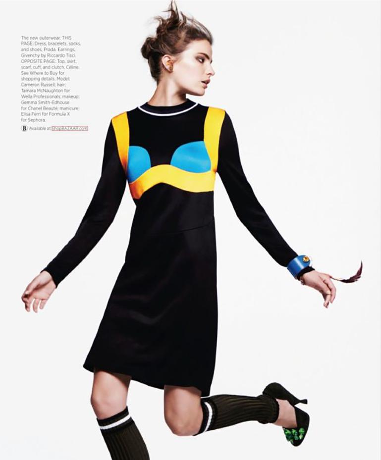 Prada 2014 SS Runway Black Knit Dress with Trompe L'oeil Bra Detail For Sale 2