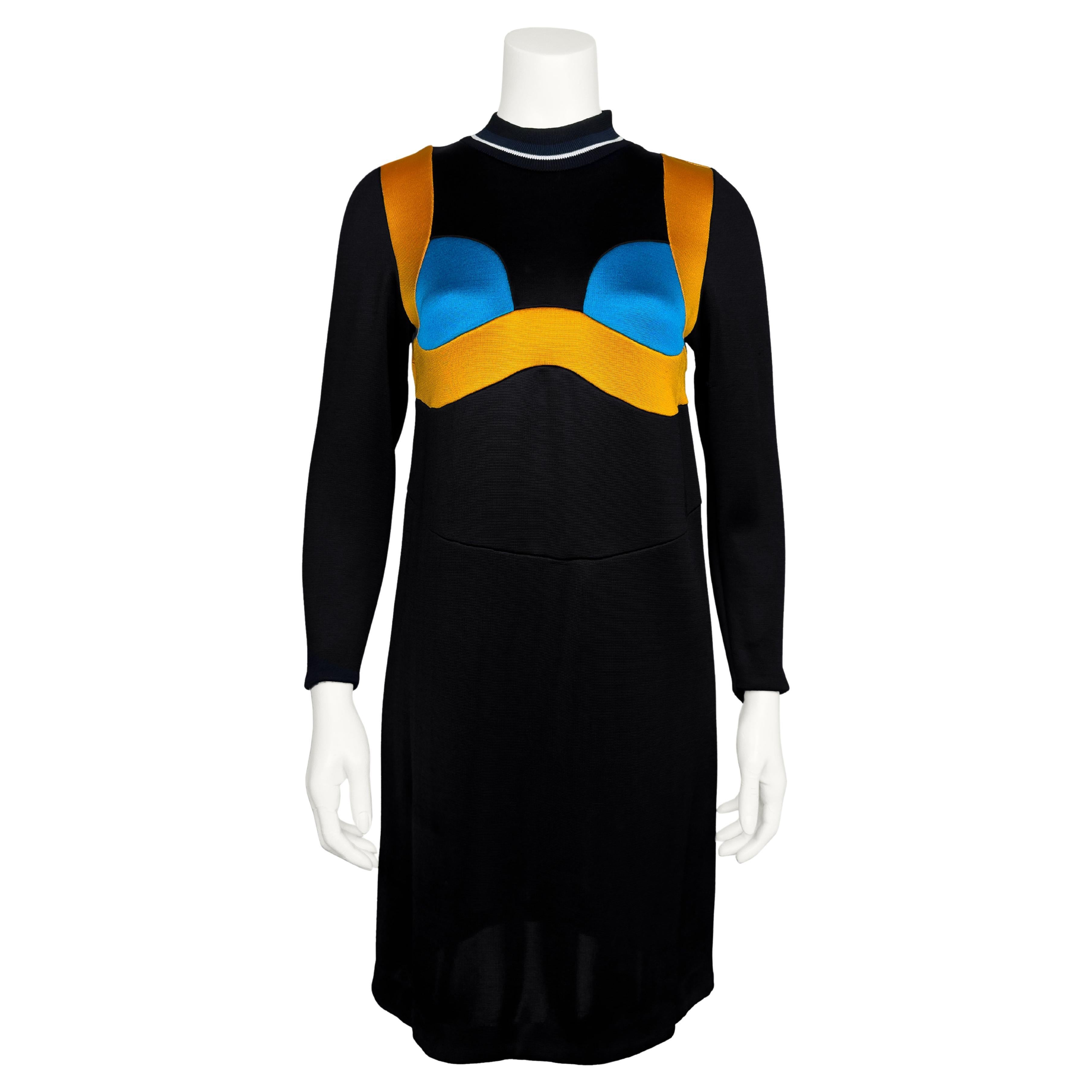 Prada 2014 SS Runway Black Knit Dress with Trompe L'oeil Bra Detail For Sale