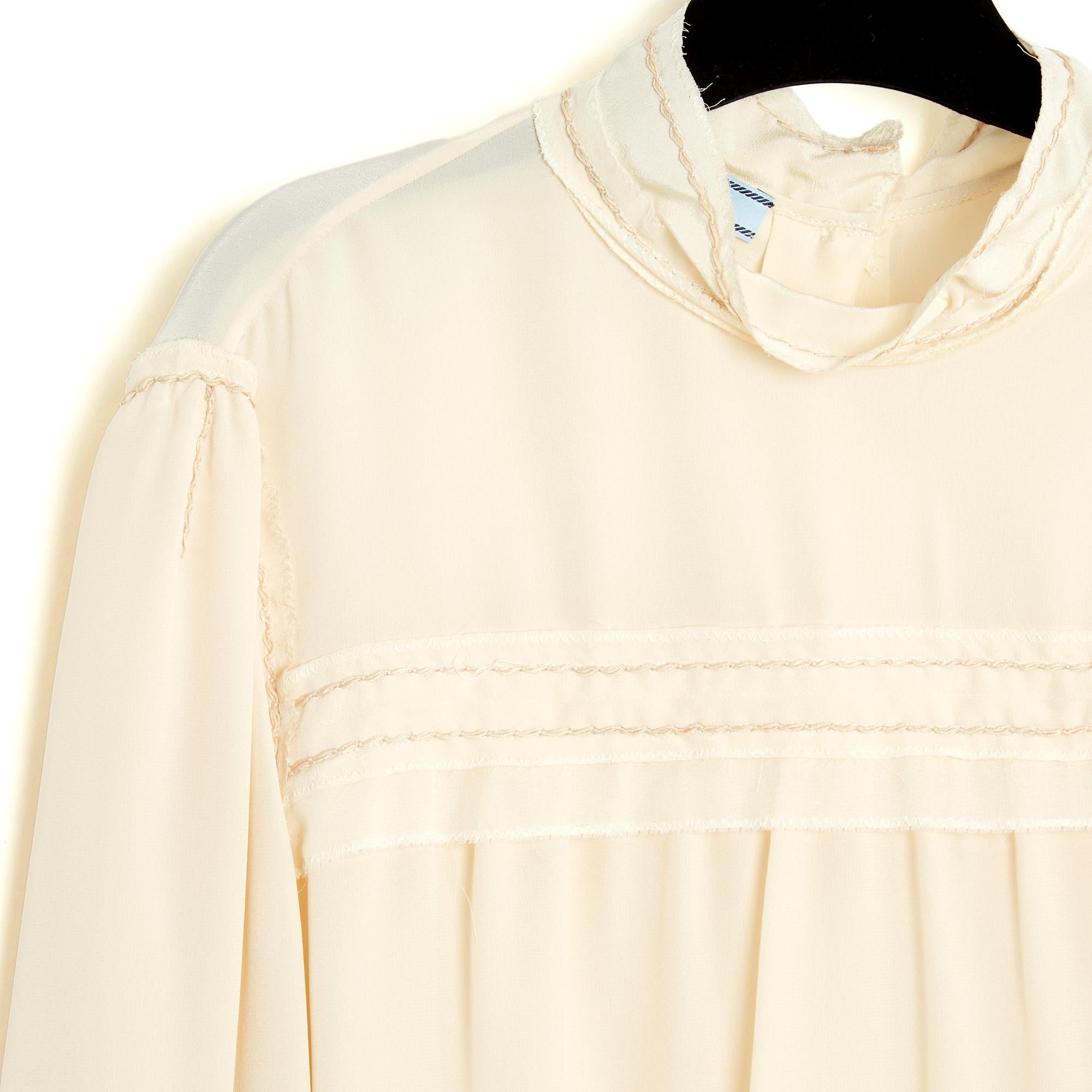 Top Prada blouse in ecru silk crepe cut 