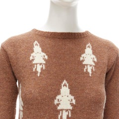 PRADA 2015 100% shetland wool brown rocket intarsia sweater IT36 XXS
