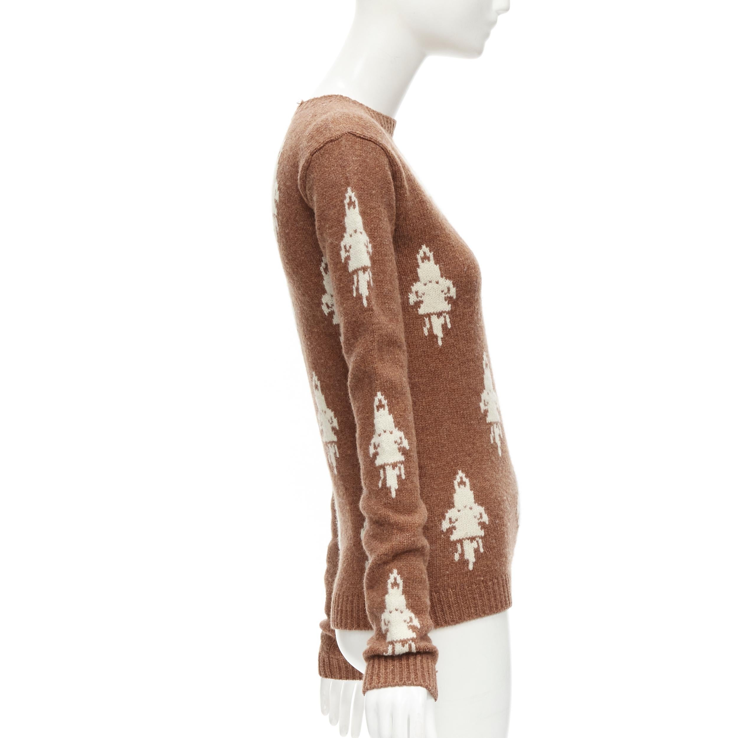PRADA 2015 100% shetland wool brown rocket intarsia sweater IT36 XXS In Excellent Condition For Sale In Hong Kong, NT