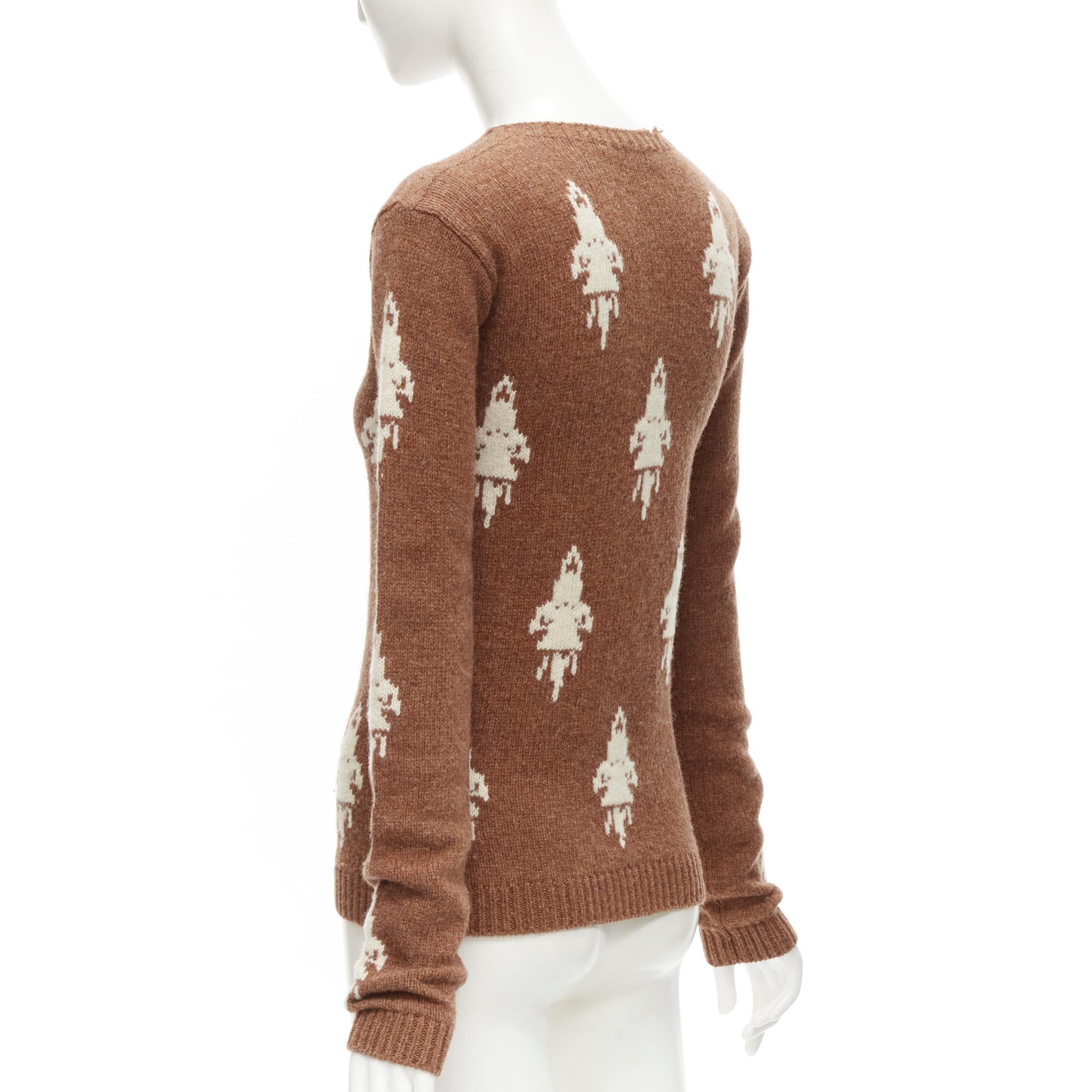 Women's PRADA 2015 100% shetland wool brown rocket intarsia sweater IT36 XXS For Sale