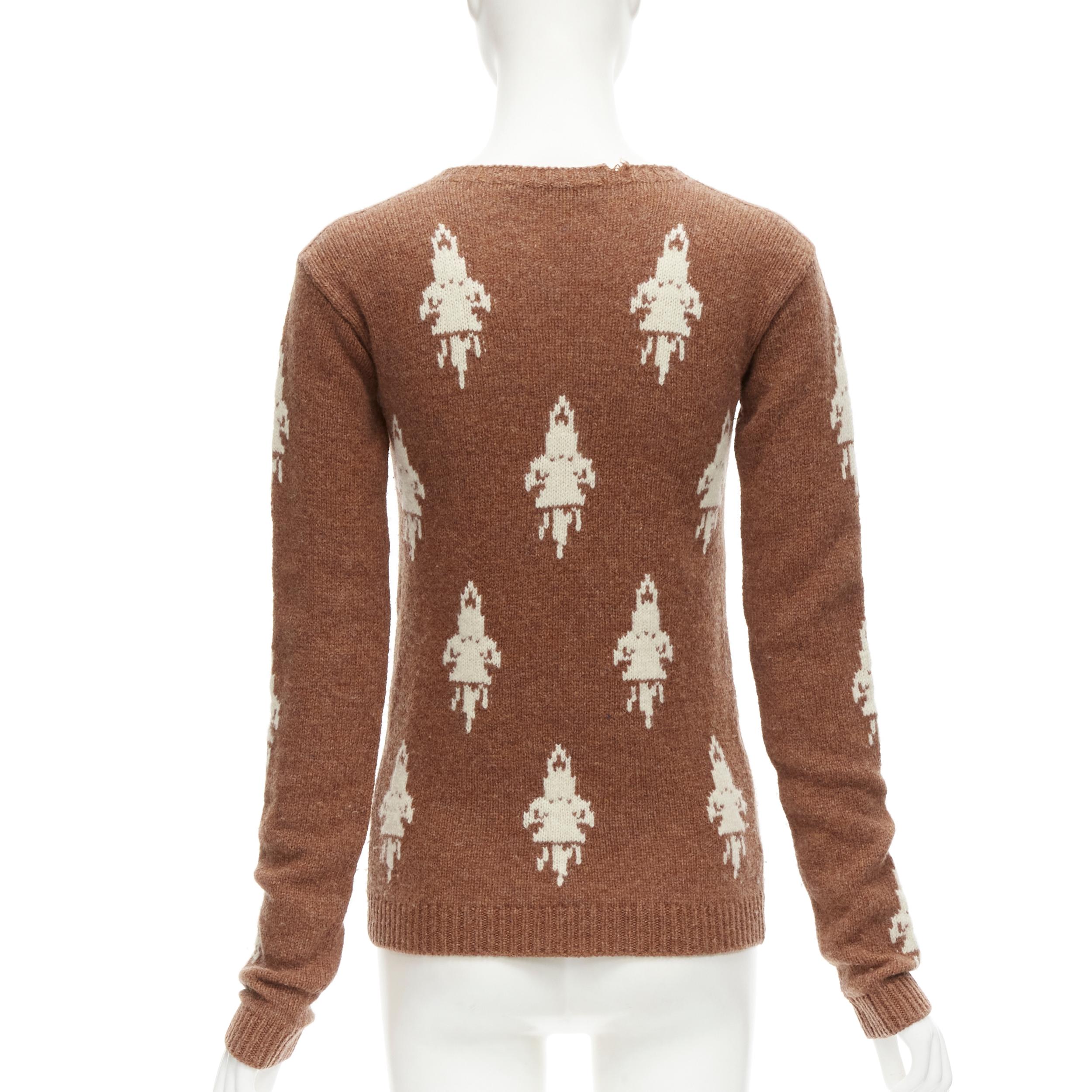PRADA 2015 100% shetland wool brown rocket intarsia sweater IT36 XXS For Sale 1