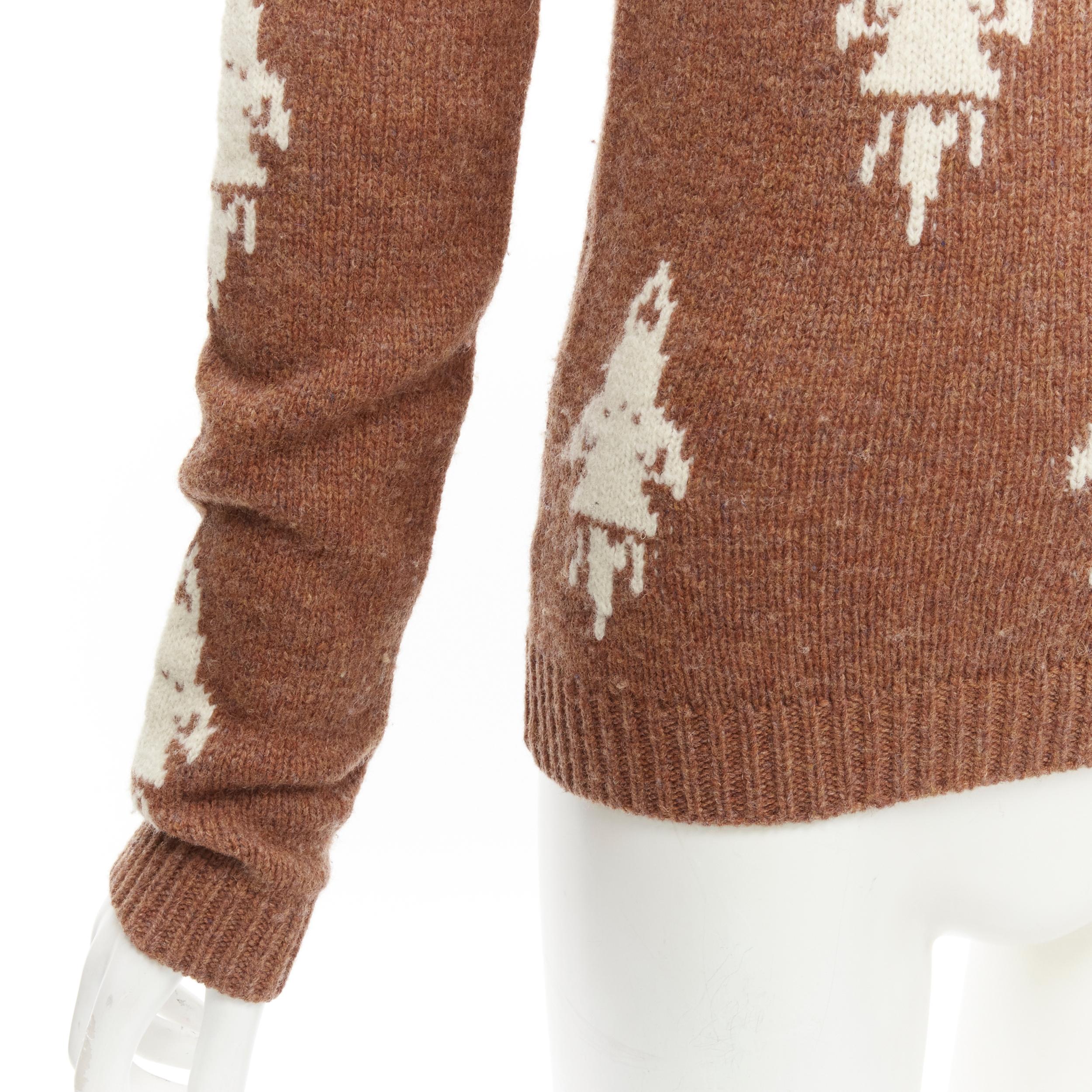 PRADA 2015 100% shetland wool brown rocket intarsia sweater IT36 XXS For Sale 2