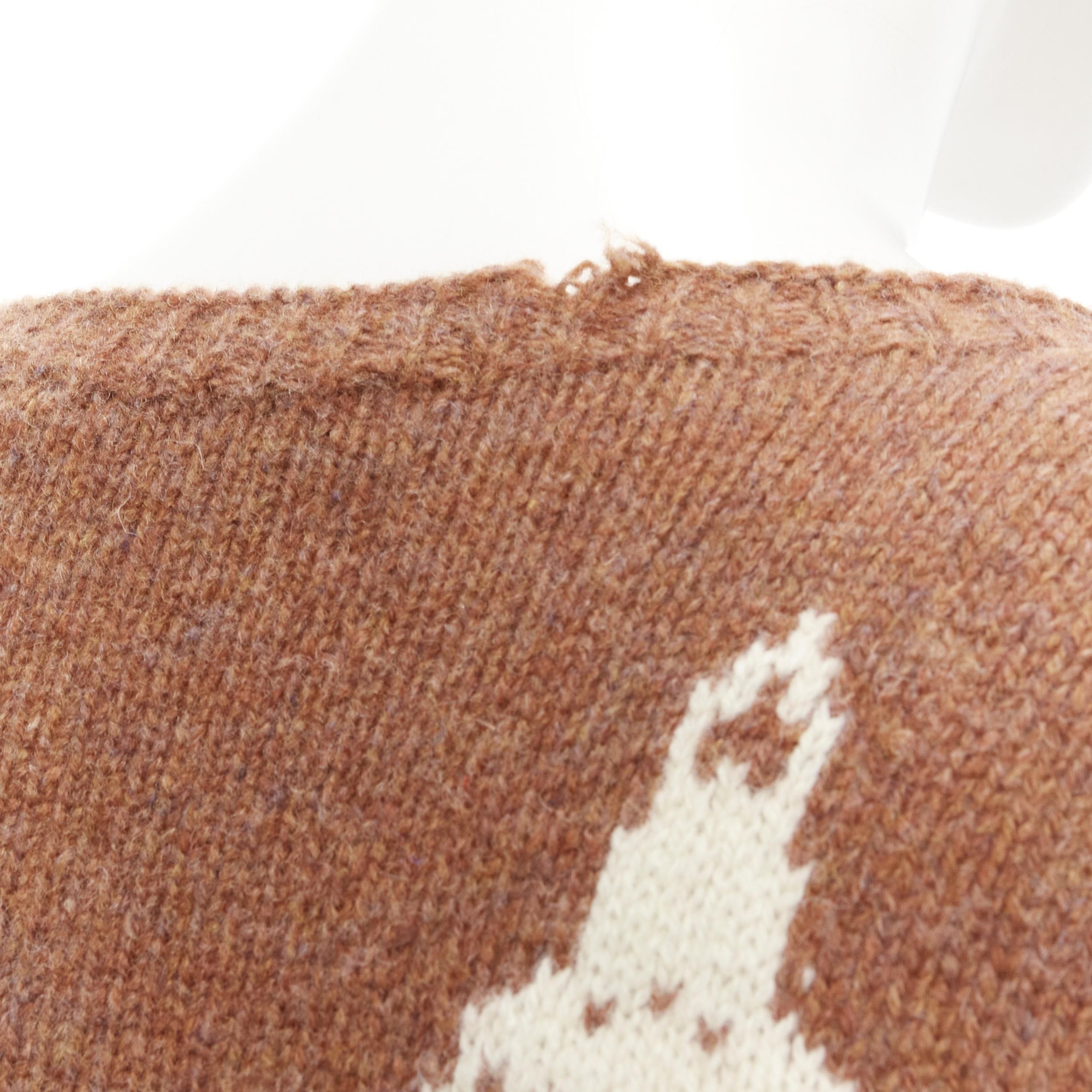 PRADA 2015 100% shetland wool brown rocket intarsia sweater IT36 XXS For Sale 3