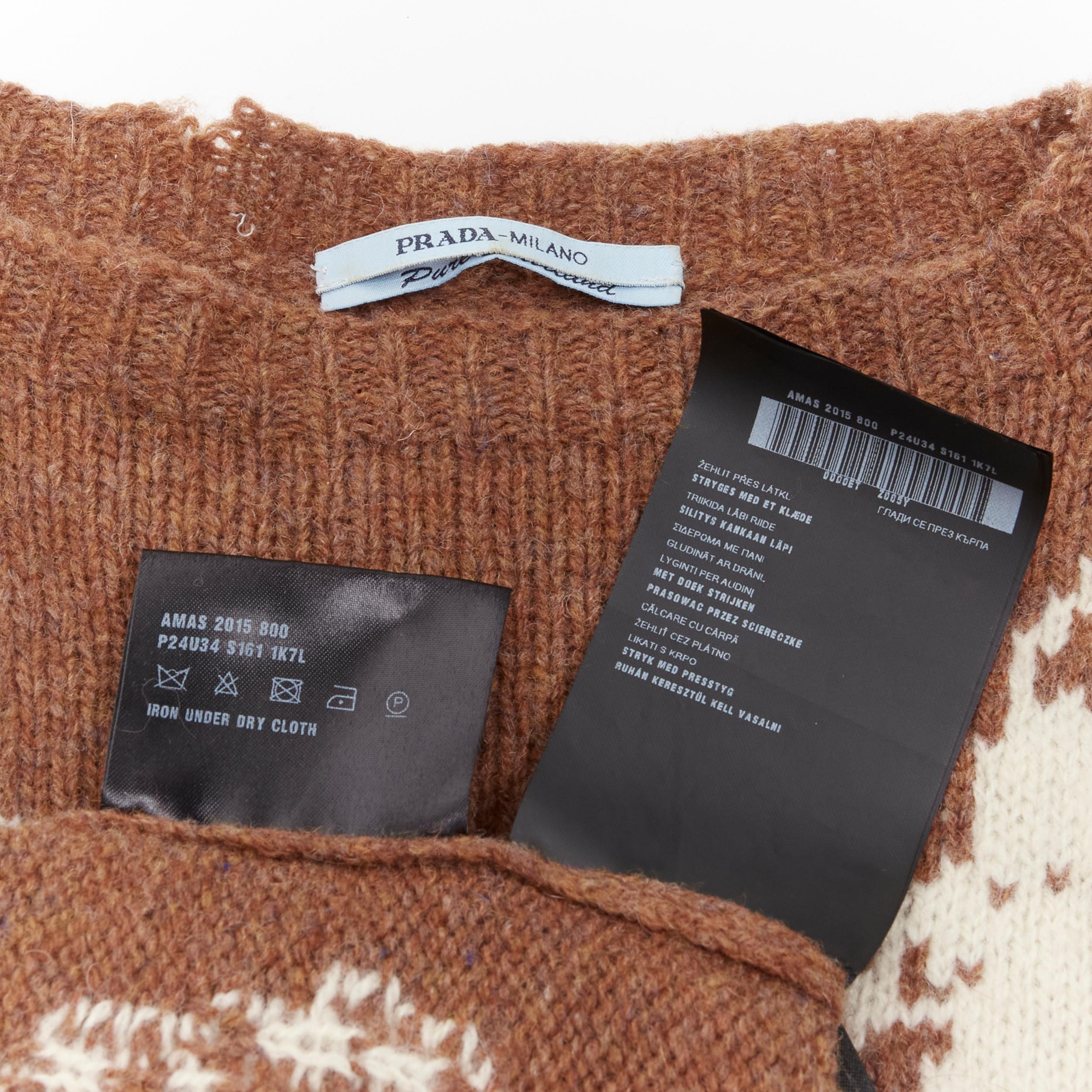 PRADA 2015 100% shetland wool brown rocket intarsia sweater IT36 XXS For Sale 4