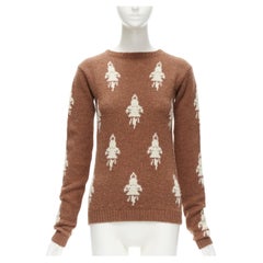 PRADA 2015 100% shetland wool brown rocket intarsia sweater IT36 XXS