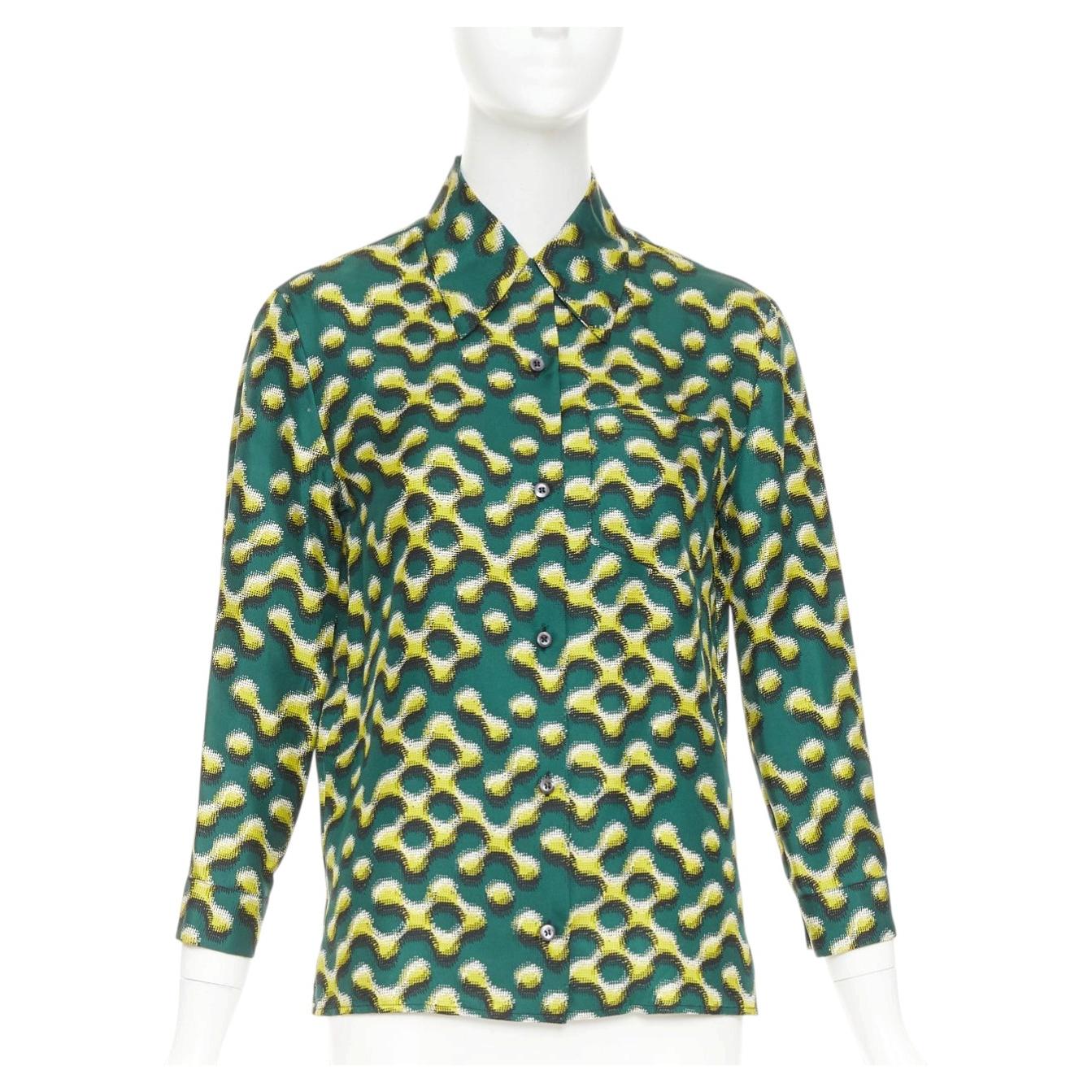 Prada 2015 100% seta Greene & Greene & Greene, camicia a stampa geometrica IT38 XS