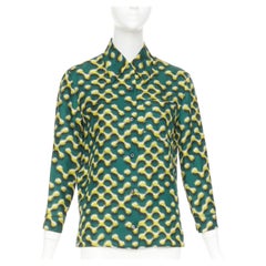 PRADA 2015 100% silk green yellow molecular geometric print shirt IT38 XS