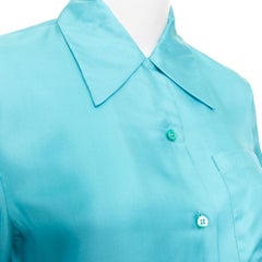 PRADA 2015 100% silk turquoise blue wide collar pocketed button-up shirt IT38 XS