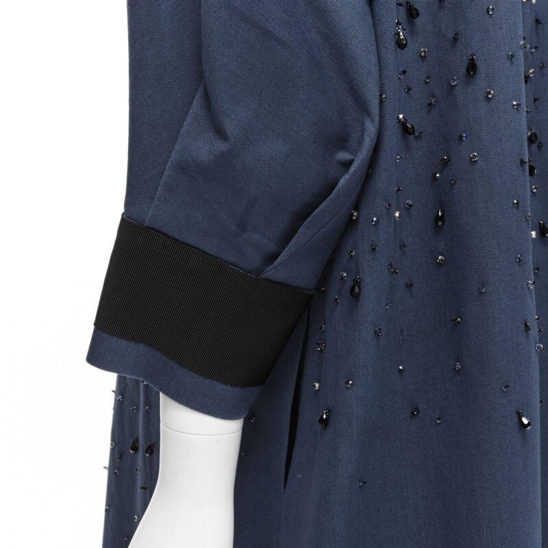 PRADA 2015 blue cotton crystal rhinestone embellished cocoon coat IT38 XS 6