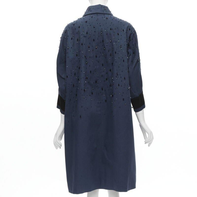 Women's PRADA 2015 blue cotton crystal rhinestone embellished cocoon coat IT38 XS