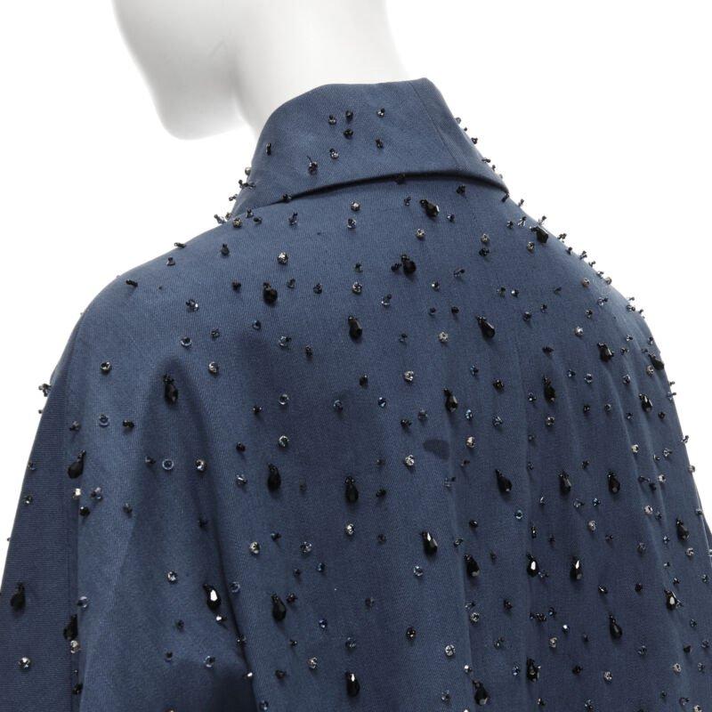 PRADA 2015 blue cotton crystal rhinestone embellished cocoon coat IT38 XS 2