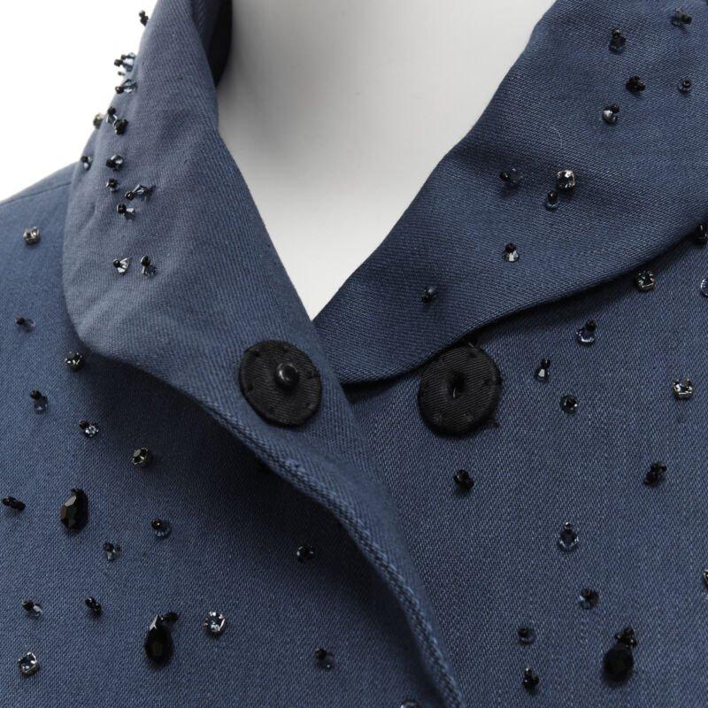 PRADA 2015 blue cotton crystal rhinestone embellished cocoon coat IT38 XS 3