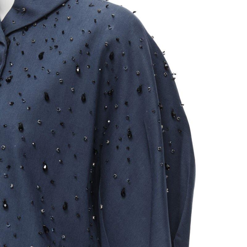 PRADA 2015 blue cotton crystal rhinestone embellished cocoon coat IT38 XS 4