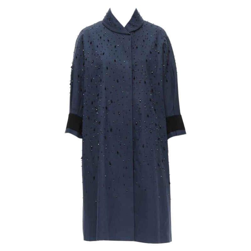 PRADA 2015 blue cotton crystal rhinestone embellished cocoon coat IT38 XS